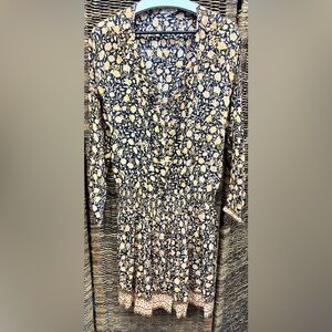 Faherty-Navy/Cream/Yellow, Floral Long Sleeve Dress- Size: Xlarge